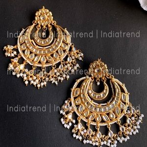 Kundan & Pearl Chandbali Earrings